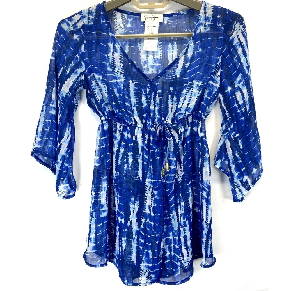 Jessica Simpson Womens Size M Blouse Flutter Sleeve Elastic Tie Belt Sheer